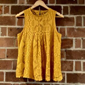 Doe&Rae Womens Summer Tank Top Lace Crochet Golden Yellow Peplum Blouse Tank Top